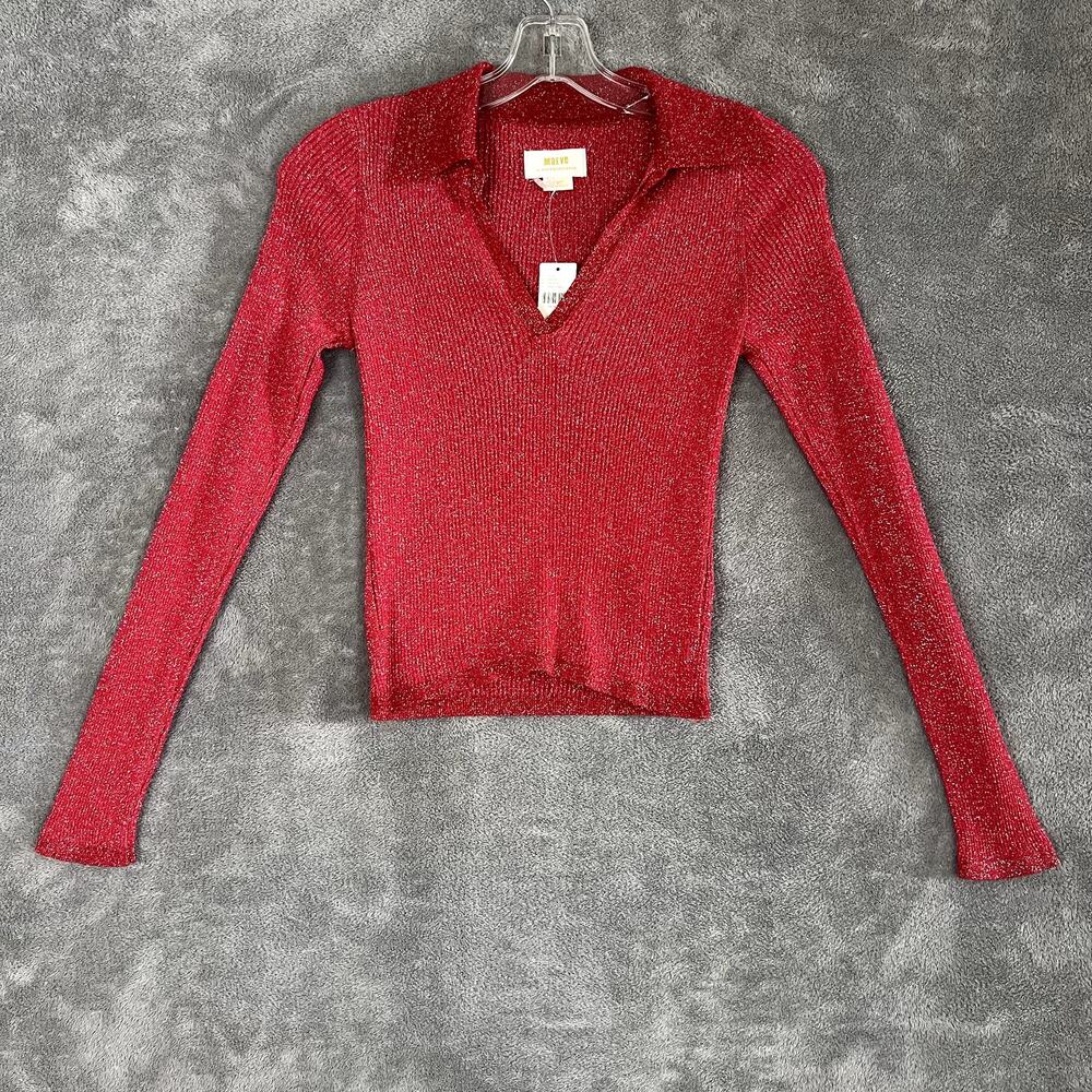 Maeve Anthropologie Blouse Womens XS Red Sparkle Cropped Holiday NWT
